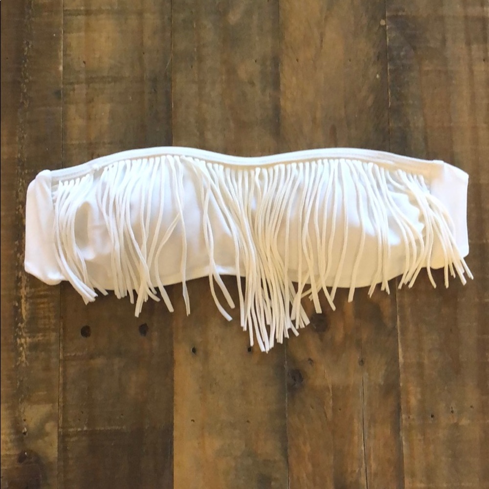 White Fringe Tube Top Bikini